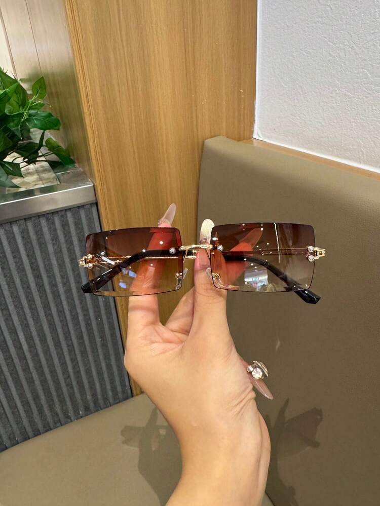 1 件装金属无框女士眼镜，时尚欧美方形轻便男士眼镜，防眩光时尚眼镜 - 彩色 - 查看 10