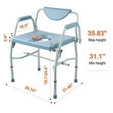 Commode Chair, Bedside Commode With Drop-Down Arms And Detachable Backrest, 5-Level Adjustable Height, 7L Removable Bucket, Easy To Assemble, 1000LBS Capacity, Portable Toilet For Adults Seniors - Dusty Blue - View 9