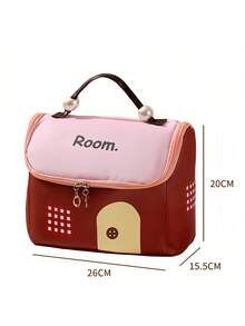 1 Stück großvolumige Dopamin-Farbblock-Kosmetiktasche in Hausform, Organisationsaufbewahrungstasche, geräumiger tragbarer wasserdichter Reise-Organizer, geeignet für Herbst/Winter Kosmetikaufbewahrung, Weihnachts-Haaraccessoires Aufbewahrung