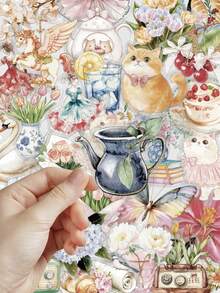 50 Peças Adesivos Florais de Jardim em Aquarela, Feitos de Material PET, Adequados para Decorar Cadernos, Capas de Telefone, Bagagens, Skates, Capacetes, Violões, etc. - Multicolorido - Visão 6