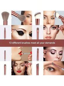 14-Piece Professional Makeup Brush Set With Nylon Bristles And ABS Handle | Includes Brush, Contouring Brush, Blending Brush, Eyeshadow Brush And Triangular Velvet Puff For All Skin Types. The Perfect Gift For Valentine's Day And Mother's Day