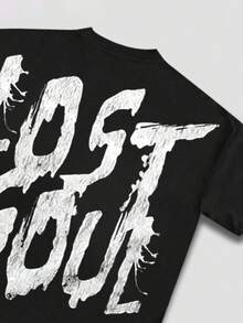 "LOST SOUL" Dark Graphic Tee Y2k Style Tee (220g Cotton T-Shirt) Printed T-Shirts, Unisex T-Shirts, Casual And Comfortable To Wear Men's Summer Round Neck Short Sleeve T-Shirts, Fashion Printed T-Shirts, Uni T-Shirts, Casual And Comfortable To Wear Vintage - Style Graphic T - Shirt - 黑色 - 查看 3
