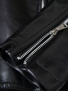 女士皮夹克，带保暖内衬，秋冬季保暖 - 黑色 - 查看 5