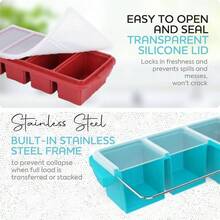 Silicone Freezer Tray With Lid - Soup Freezer Container Molds - Large Cube Tray - Makes 8 1 Cup Portions Cubes, 2 - Pack Freezer Storage Food Soups Meal Prep - Oven Dishwasher -