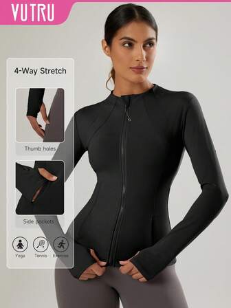 VUTRU Women's Long Sleeve Jacket With Thumb Holes, 2 Pockets, Running Workout Activewear Top