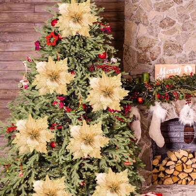 Christmas Flower Decoration Large Artificial Poinsettia With Stem For Christmas Tree Vase Garland