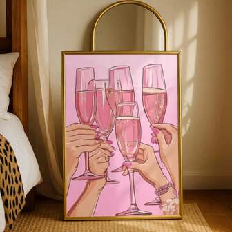 1 件粉红香槟色帆布印刷墙画 - 单身派对海报、女生之夜海报、时尚美学装饰、伴娘、现代客厅卧室无框装饰画