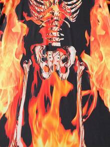 2pcs/Set Boys' Skull & Skeleton Print Hooded Jumpsuit With Gloves, Cosplay Costume For Halloween - Multicolor - View 2