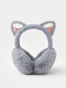 Cute Cat Ear Earmuffs For Teen Girls - Foldable Winter Ear Warmers, Sparkle Sequin Design, Solid Color, Polyester, Suitable For Ages 15+ - Multicolor - View 9