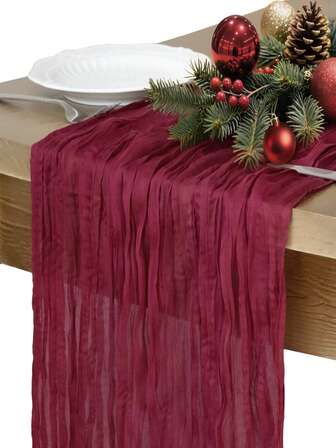 1pc Pleated Cheesecloth Table Runner, Suitable For Wedding, Bridal, Birthday Party Long And Round Dining Table Centerpiece Decor