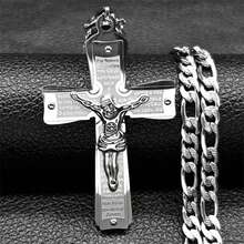 男女通用不锈钢镀金基督教耶稣十字架项链，圣经主题，男士项链，祈祷洗礼礼物首饰 - 項鍊 - 查看 2