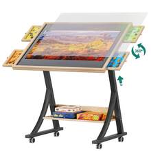 BALCONERA 1500-Piece Folding Portable Puzzle Table – Adjustable Tilt Angle & Height, 4 Drawers + Storage Shelf, With Cover & Easy To Move (Adjustable Tilting Puzzle Board) - Wood Color - View 6