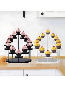 1pc 12-Tier Round Acrylic Multi-Functional Display Stand Versatile Riser For Cupcakes Jewelry Mini Figurines Decorations Perfect For Christmas Halloween Thanksgiving Valentines Day Elegant Black Clear Options Ideal For Wedding Accessories Space-Saving Stylish