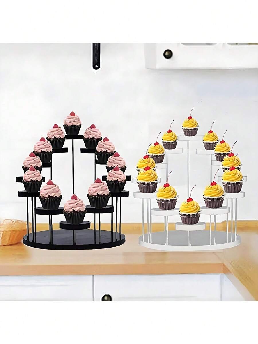 1pc 12-Tier Round Acrylic Multi-Functional Display Stand Versatile Riser For Cupcakes Jewelry Mini Figurines Decorations Perfect For Christmas Halloween Thanksgiving Valentines Day Elegant Black Clear Options Ideal For Wedding Accessories Space-Saving Stylish