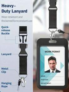 Customizable Name Badge Holder Set, Retractable Clip-On ID Card Holder, Lanyard, Badge Card Clip, Chest Plate Card, Detachable Lanyard, Including Lanyard, Retractable Clip, Badge Card, Suitable For Custom Work ID Holders, Back To School Student ID, Meal Cards, Transit Cards, Utility Cards