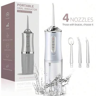 4-i-1 elektrisk vattentandtråd för munvård, rosa tandsköljapparat, USB-laddningsbar med 3 lägen och 4 munstycken, 220 ml vattenkapacitet, IPX7 vattentät, bärbar för hemmet, resor och present till män och kvinnor