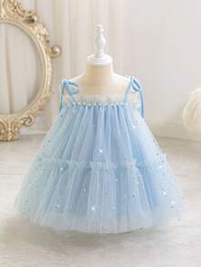 Đầm công chúa voan đính sequin cho bé gái, thích hợp làm quà tặng sinh nhật 1 tuổi, dự tiệc, dạ hội, lễ hội. - Màu xanh nhạt - Xem 1