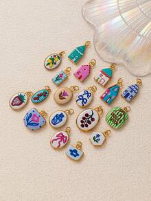 1 pezzo Ciondolo semplice e carino in acciaio inossidabile a forma di casa con fiore, arco e ciliegia, adatto per realizzare collane, bracciali, orecchini, portachiavi, catene per borse, fibbie per merletti, accessori gioiello da donna, accessori fai-da-te