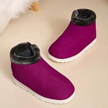 Damen Weinrot Modische Schneestiefel, flache warme Winterschuhe, kurze Winterstiefel