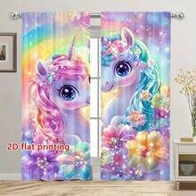 2 piezas Cortinas transparentes con estampado 2D de unicornio cósmico, cortinas de privacidad semi-transparentes para dormitorio, estudio, balcón, oficina, dormitorio, decoración del hogar para ventanas redondas