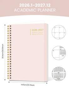 BUBU 1 件 2026-2027 年每周和每月计划笔记本，螺旋装订每日计划学术预约簿，适用于家庭、学校和办公室的生产力组织者，A5 尺寸，返校用品 - 粉色 - 查看 4