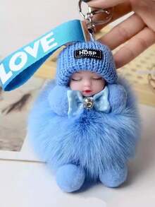 1 pieza Llavero de peluche suave y lujoso de color vibrante, colgante de muñeco de peluche dormido adorable como accesorio para mochila, regalo, bolso o accesorios de coche