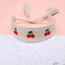 1 Stück kreative bestickter Pfirsich Handgemachter gewebter Vintage Quasten Boho Lässig Urlaubsstil süßes Armband, geeignet als Geschenk für Familie, Freunde, Studenten, Feiertage, Partys, Reisen - Beige - Übersicht 4
