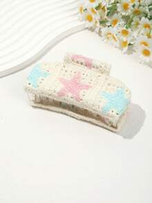 1 pezzo Fermaglio per capelli in maglia con stampa floreale e a stelle, elegante, minimalista, versatile, adatto per uso quotidiano, design unico, accessorio per capelli di alta qualità per la moda autunnale delle donne, fermaglio per capelli con fiori, fermagli per capelli autunnali, accessori per capelli invernali per le donne, adatti per gli outfit da vacanza