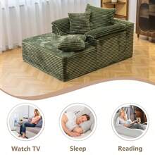 48.8'' Oversized Cloud Sectional Sofa Bed – Double Lounge Chaise With Boneless Fluffy Design, Plush Cushions & No Assembly Required, Modern Sleeper Loveseat For Small Spaces, Living Room, Apartment, Movie Night - 綠色 - 查看 2