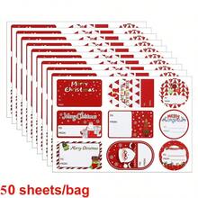 50 Sheets Festive Christmas Gift Tags - Self-Adhesive Holiday Labels With Santa, Reindeer, Snowmen & Holiday Designs, Red & White Paper Tags For Christmas Presents, Christmas Gift Tags