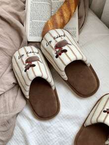 XIXITIAO 1 双长耳小狗图案拖鞋,男女通用秋冬防滑保暖毛绒鞋,可爱宠物图案时尚软底室内家居拖鞋,适合居家、派对 - 棕色 - 查看 11