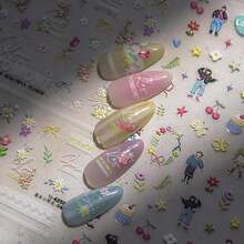 Goldfish Nail Art Stickers Sparkly Koi Fish Nail Stickers 5D Embossed Koi Lotus Leaf Chinese Style Manicure Decals Accessories Shell Light Goldfish Adhesive Slider For Women DIY Nail Art Decorations-735015 - 雛菊花 - 查看 6