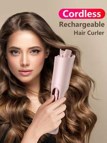 可充电无绳便携式自动卷发器自动旋转陶瓷棒卷发器美发工具 USB 防烫伤且易于卷发，便携式旅行卷发器，可充电无线卷发器 32 毫米/1.2 英寸， - 彩色 - 查看 2