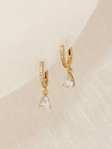 1 Đôi bông tai hình giọt nước đính đá Cubic Zirconia, thời trang dành cho tuổi teen, phù hợp cho các bạn nữ đeo hàng ngày, có thể dùng làm quà tặng hoặc trang trí. - Vàng - Xem 6