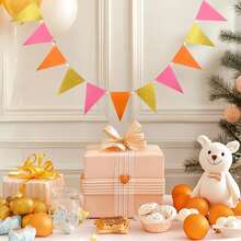 5 sets de décorations de fête rose vif, orange et or. Bannière à fanions, drapeaux triangulaires en papier, guirlandes et serpentins roses et oranges pour mariage, anniversaire, fête de fiançailles, baby shower, décoration de la maison et du jardin