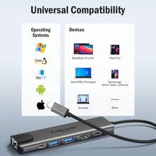 Lemorele TC44 USB-C 6-In-1 Multifunctional Docking Station, Suitable For Display Devices Such As TVs, Monitors, Projectors, Etc. With HDMI Interface. Support The Extension Of Functions For Devices Such As Type C Interface Phones And Computers. Supports Windows/ Systems.