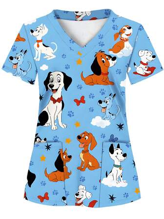 彩色海龟印花，2 个口袋，女式手术服上衣，舒适的医疗保健专业人士 T 恤 - 柔软、透气、实用的制服，适用于医院、牙科诊所、沙龙和设施、护士工作服