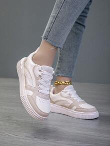 2025新款女士运动鞋时尚女鞋轻便透气鞋子街头风个性滑板鞋 - 米色 - 查看 4