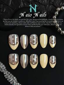 NAIO 10pcs/Set Handmade Almond Shaped Y2K Baddie Style Press-On Nails, Nude, Cream French Tips, Polka Dot Pattern, Suitable For Parties, Occasions, Daily Wear, Tool Kit Included, Great Gift For Women And Girls
