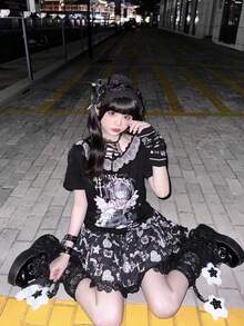 Y2K Lita Sweet Girl Leg Sock Set - Lace Patchwork + Ribbon Design, Thin Over-The-Knee Leg Warmers With Star Trim