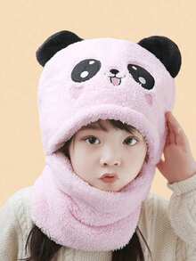 3/1 件帽子手套套装，防风防寒加厚保暖熊猫形毛绒帽子和针织手套。 - 彩色 - 查看 6