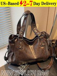 [ US-Based Shipping ] Retro Tote Spacious Work Travel Everyday Essentials Handbag, Vintage Large Capacity Handbag Casual Tote Bag, ‌Vintage Large Capacity PU Leather Shoulder Bag For Women, Vintage PU Messenger Shoulder Bag, Women Casual Tote Bag & Wallet,City Bowling Bags Y2k Streetwear Women's Leather Tote Bag Preppy Cute Purse,Bohemia Style Bag For Women, New Fashion Classic Versatile Commuter Solid Color Shoulder Bag Handbag Wallet, Zipper Opening Ladies Bag, Suitable For Shopping, Travel With, Purses And Bags Women Black Purse Bags For Women Beach Bag Halloween Tote Bags For Women Travel Essentials Clear Bag Bolsos Para Mujer Clear Purse Handbags For Women School Bag Crossbody Bags For Women New Fall Fashion Women Totes Bags For Women Carteras Para Mujer Purses For Women Brown Purse Backpack Work Bag Lunch Bag For Women Back To School - 彩色 - 查看 1