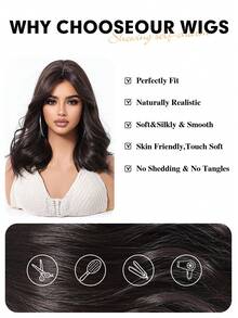 14 Inch Long Curly Elegant Black Brown Wig For Fashion Women Natural Black Synthetic Hair Wigs Heat Resistant Daily Party Vacations Use,Music Festival Personalized Wig(Pay Attention To How You Wear And Care For It) - 黑棕色 - 查看 7