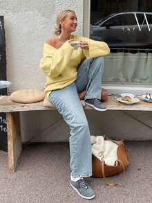 Boho Holiday Party Vintage Style Loose V-Neck Single-Breasted Ribbed Knit Cardigan