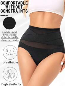 1 pieza Shapewear de unicolor para mujer, cinturón de control de abdomen, levantador de glúteos, pantalones cortos deportivos de malla transpirable, para fitness posparto