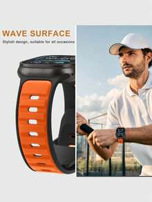1pc Compatible With Apple Watch Bands, Outdoor Sports Fitness Yoga Waterproof Sweatproof Ultra-Thin Soft 3D Embossed Texture Dual-Color Silicone Strap, Suitable For Apple Watch Ultra/Series 3/2/1/SE/S9/8/7/6/5/4/3/2/1, 38/40/41mm, 42/44/45/46/49mm, Unisex Smartwatch Replacement Accessory - Black Orange - View 7
