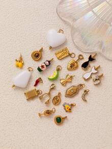 1件时尚精致INS不锈钢酒杯花鱼辣椒蝴蝶脸耳机DIY吊坠，镀18K金，不易氧化，适合情侣自由搭配 - 彩色 - 查看 8