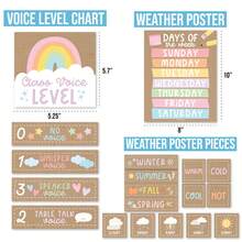 Classroom Calendar Set Bulletin Board Decor – School Calendar For Classroom Elementary & Preschool, Bulletin Board Decorations With Weather Chart & Seasons, Teacher Must Haves - Beige - View 4