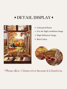 1 Piece Window View Poster Fall Art Posters Harvest Print Picture Pumpkin Decorative Paintings Maple Leaf Wall Arts Aesthetic Wall Picture Vintage Poster Set Living Room Wall Decor No Frame