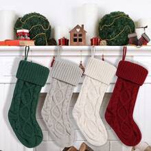 2025 New Cross-Border Knitted Christmas Socks, Christmas Tree Ornament Decorative Socks, Candy Gift Bag, Christmas Decoration, Large Size Knitted Diamond Pattern Christmas Socks, Candy Gift Bag Home Decor Christmas Decorations Room Decor Winter